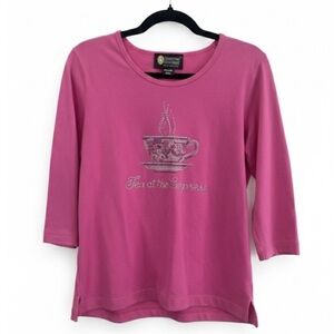 Christine Alexander Rhinestones Pink 3/4 sleeve Top “Tea at the Empress” Rare.